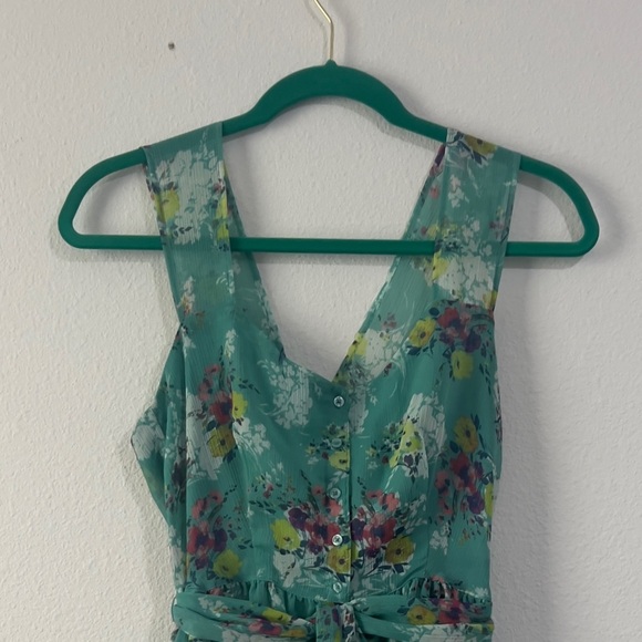 LC Lauren Conrad Alluring Strap Sleeve Teal Dress with Floral Pattern, Size 6 - Picture 4 of 11
